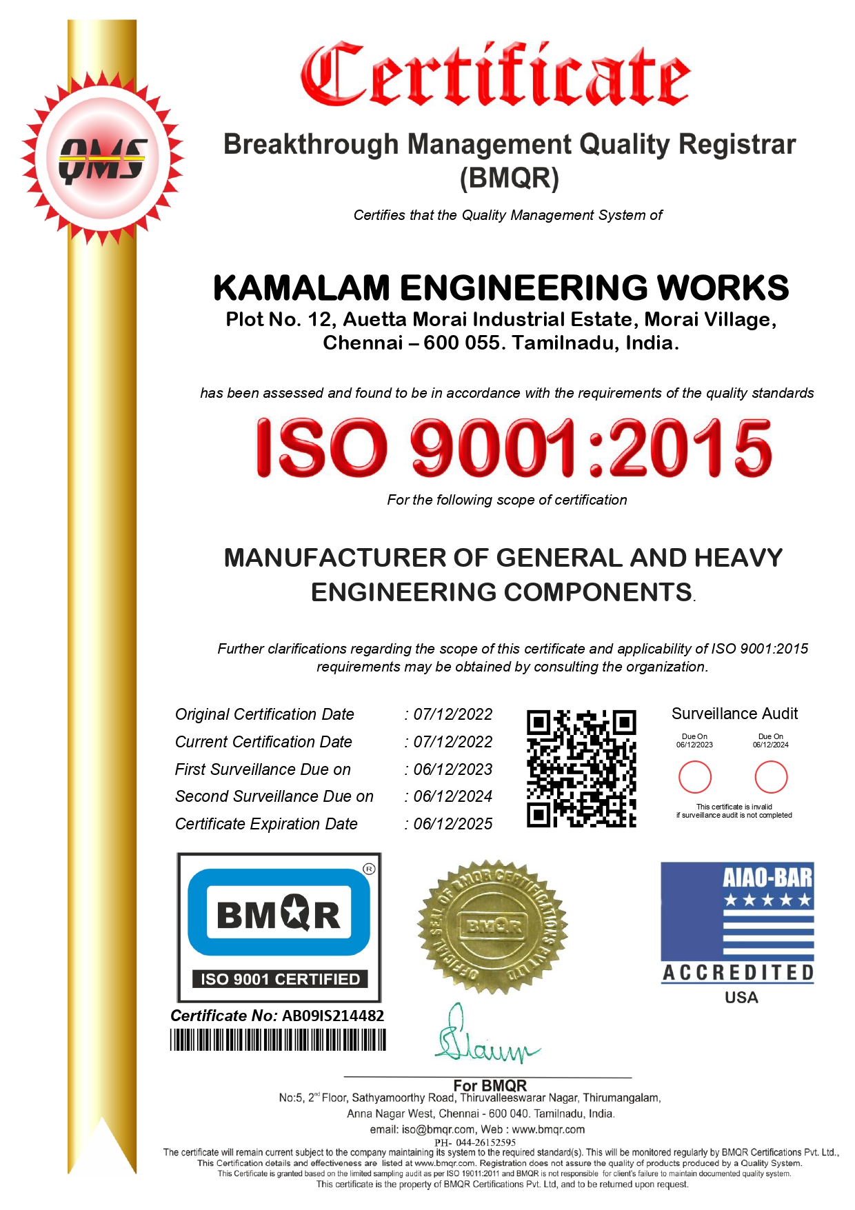 ISO 9001 Certification Kamalam Eng